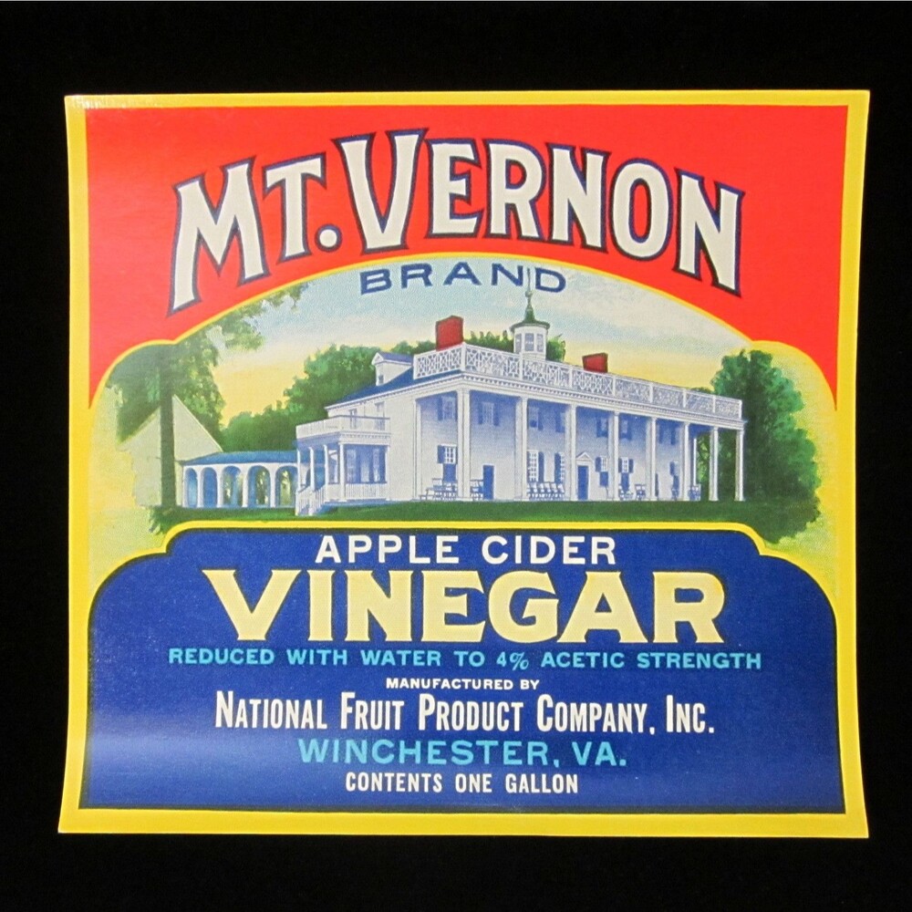 Vintage Mt.VERNON Apple Vinegar paper label Winchester VA 1 gl